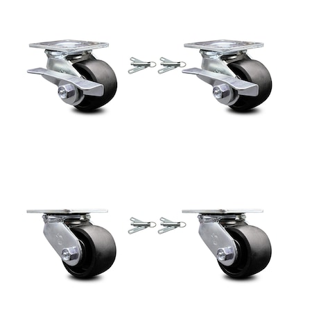 Service Caster 3.25 Inch Glass Filled Nylon Caster Set with Ball Bearings 4 Swivel Lock 2 Brake SCC-30CS3420-GFNB-SLB-BSL-2-BSL-2